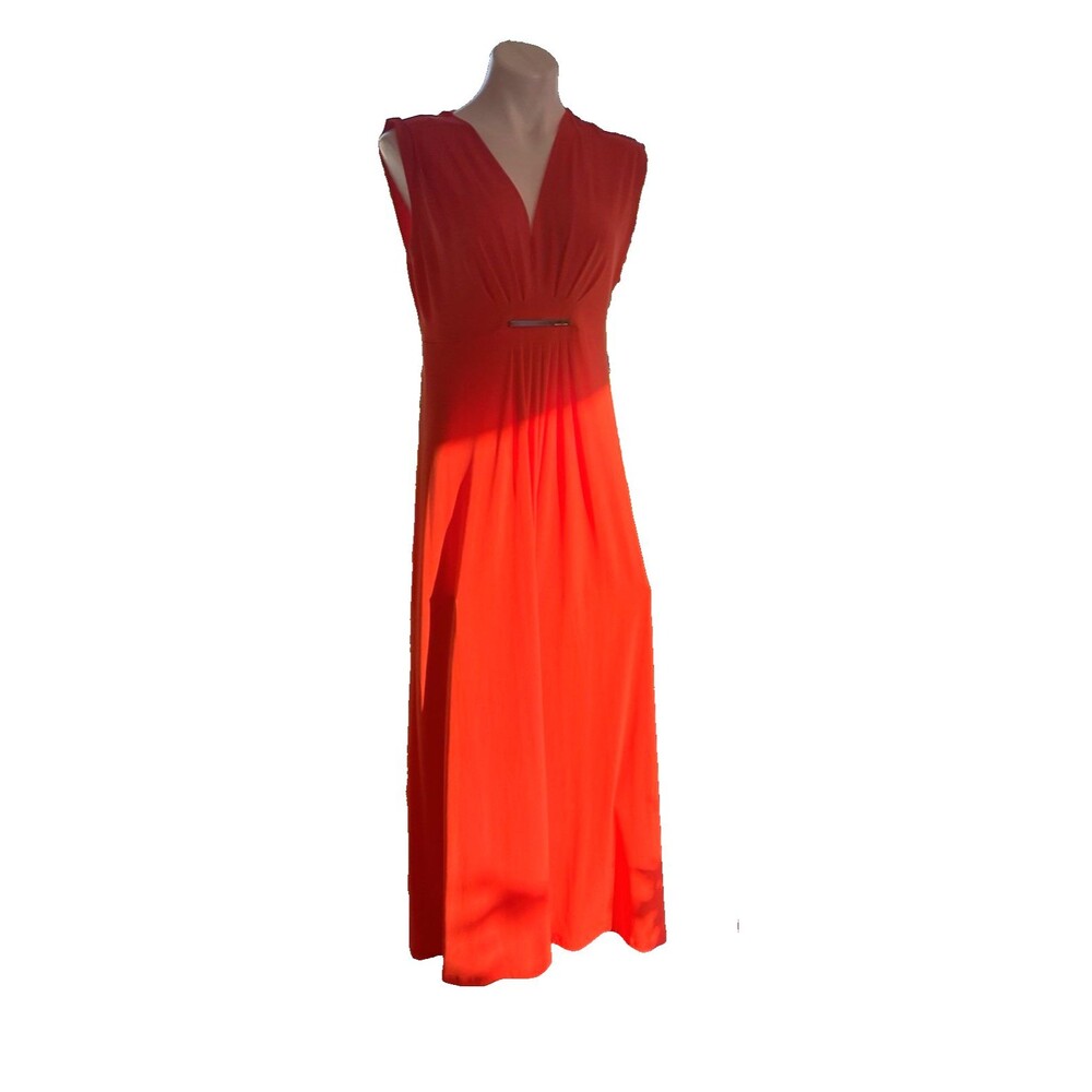 Michael Kors Cherry Tomato Red Dress Womens L Sleeveless V Neck Empire Waist - Picture 7 of 16